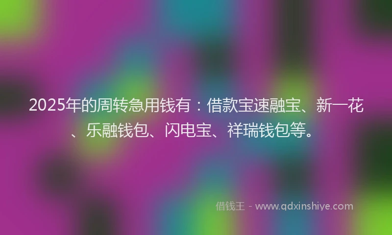 2025年的周转急用钱有：借款宝速融宝、新一花、乐融钱包、闪电宝、祥瑞钱包等。
