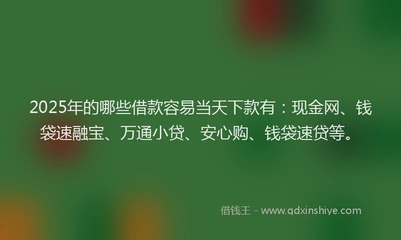 2025年的哪些借款容易当天下款有：现金网、钱袋速融宝、万通小贷、安心购、钱袋速贷等。