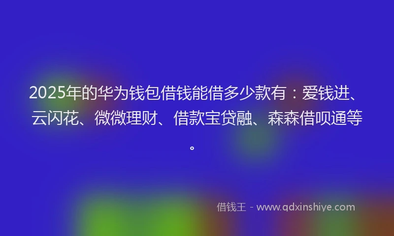 2025年的华为钱包借钱能借多少款有：爱钱进、云闪花、微微理财、借款宝贷融、森森借呗通等。