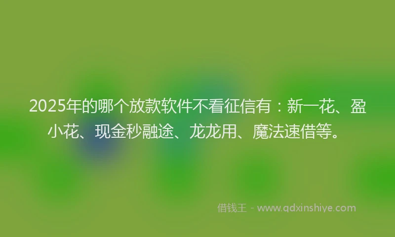 2025年的哪个放款软件不看征信有：新一花、盈小花、现金秒融途、龙龙用、魔法速借等。