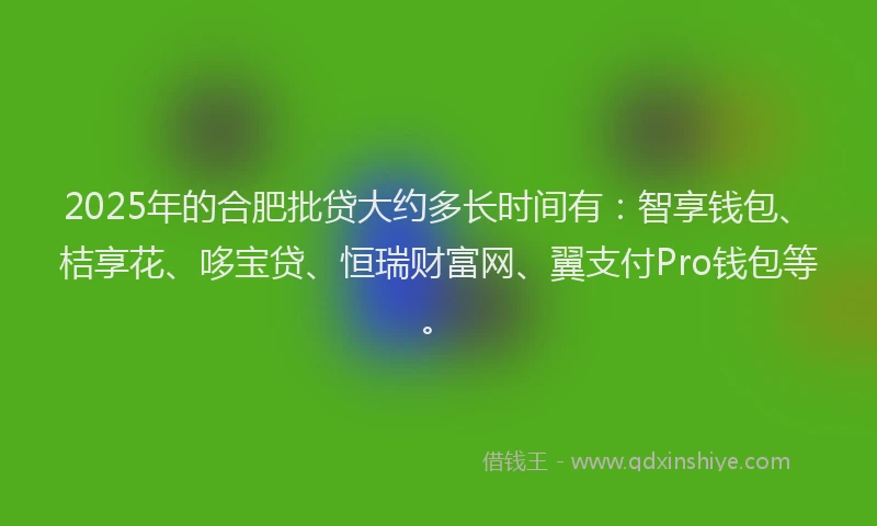 2025年的合肥批贷大约多长时间有：智享钱包、桔享花、哆宝贷、恒瑞财富网、翼支付Pro钱包等。