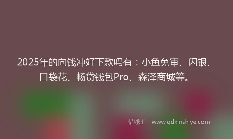 2025年的向钱冲好下款吗有：小鱼免审、闪银、口袋花、畅贷钱包Pro、森泽商城等。