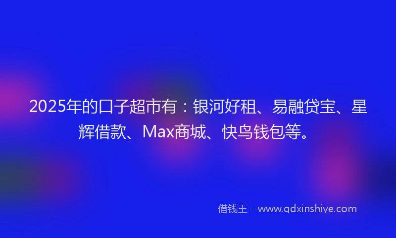 2025年的口子超市有：银河好租、易融贷宝、星辉借款、Max商城、快鸟钱包等。