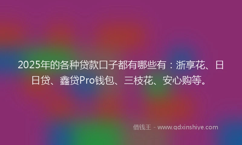2025年的各种贷款口子都有哪些有：浙享花、日日贷、鑫贷Pro钱包、三枝花、安心购等。