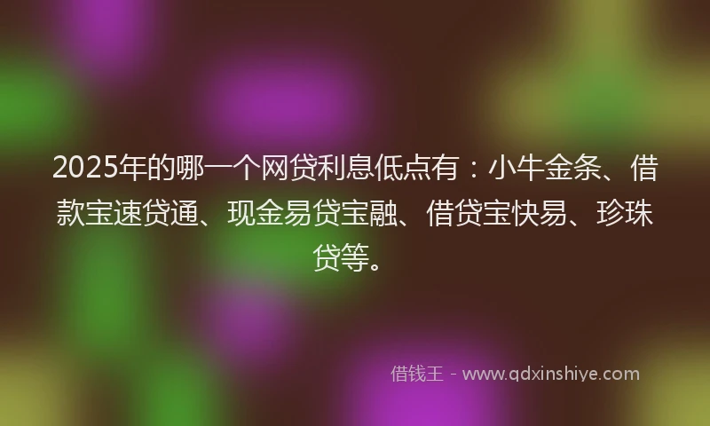 2025年的哪一个网贷利息低点有：小牛金条、借款宝速贷通、现金易贷宝融、借贷宝快易、珍珠贷等。