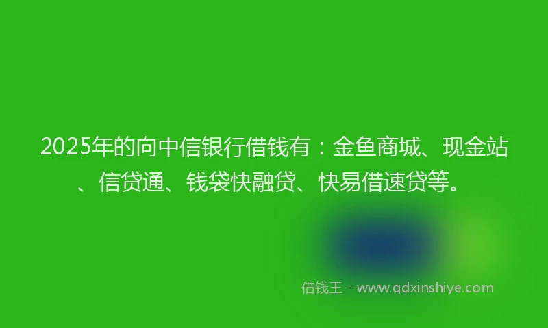2025年的向中信银行借钱有：金鱼商城、现金站、信贷通、钱袋快融贷、快易借速贷等。