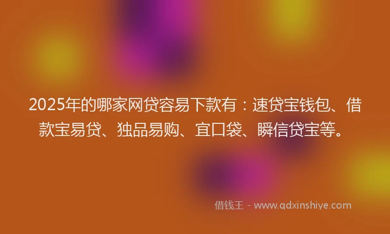 2025年的哪家网贷容易下款有：速贷宝钱包、借款宝易贷、独品易购、宜口袋、瞬信贷宝等。