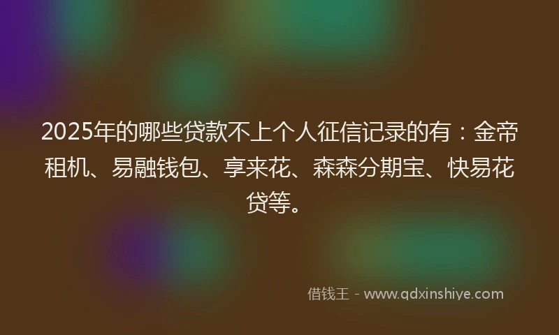 2025年的哪些贷款不上个人征信记录的有：金帝租机、易融钱包、享来花、森森分期宝、快易花贷等。