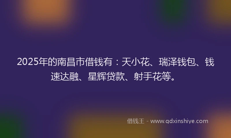 2025年的南昌市借钱有：天小花、瑞泽钱包、钱速达融、星辉贷款、射手花等。