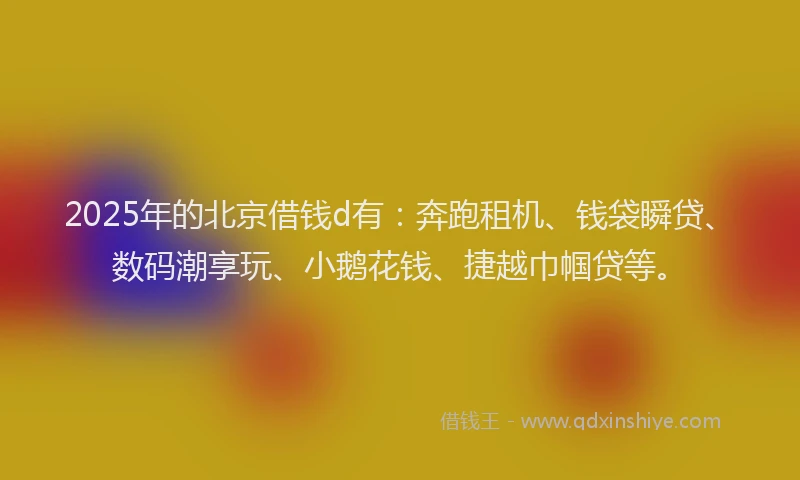 2025年的北京借钱d有：奔跑租机、钱袋瞬贷、数码潮享玩、小鹅花钱、捷越巾帼贷等。