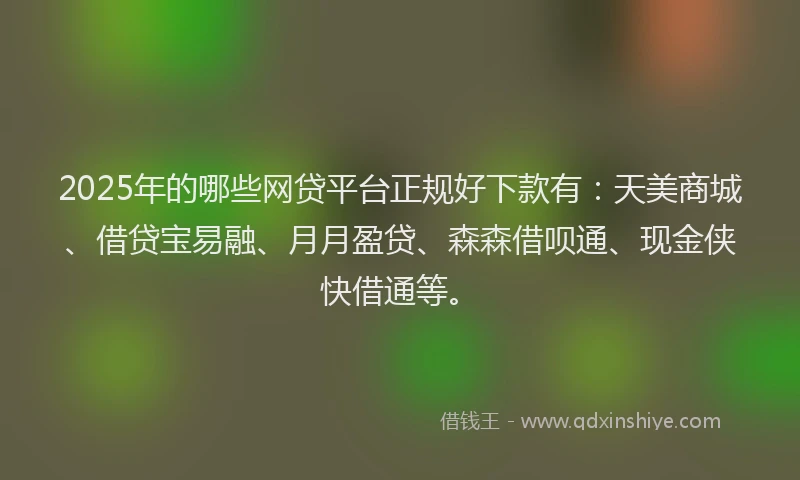 2025年的哪些网贷平台正规好下款有：天美商城、借贷宝易融、月月盈贷、森森借呗通、现金侠快借通等。