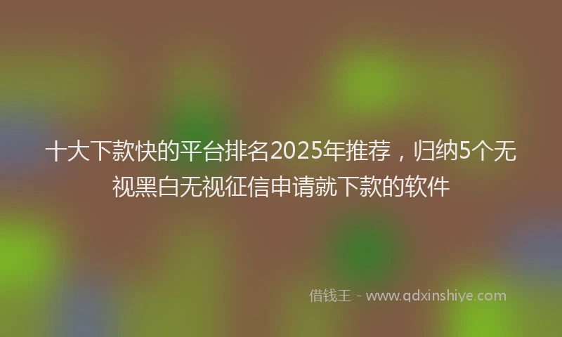 十大下款快的平台排名2025年推荐，归纳5个无视黑白无视征信申请就下款的软件