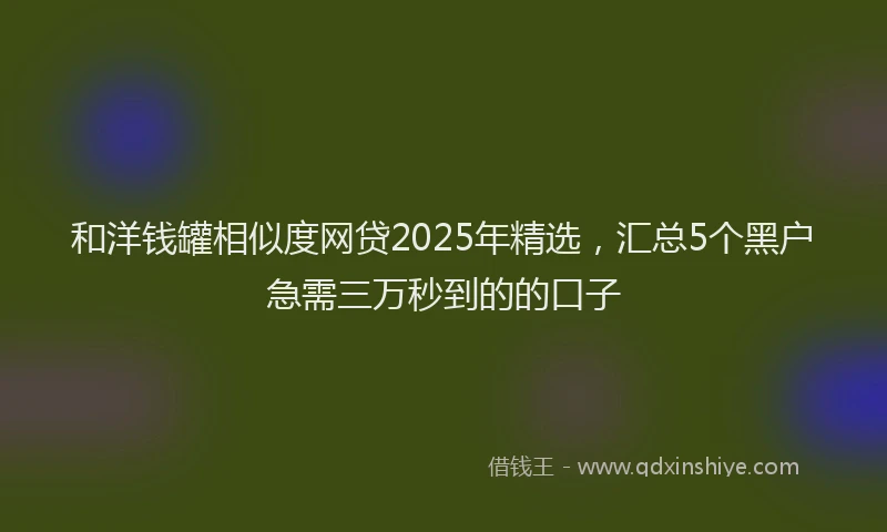 和洋钱罐相似度网贷2025年精选，汇总5个黑户急需三万秒到的的口子