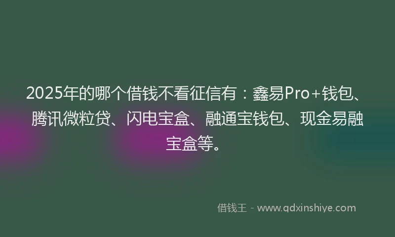 2025年的哪个借钱不看征信有：鑫易Pro+钱包、腾讯微粒贷、闪电宝盒、融通宝钱包、现金易融宝盒等。