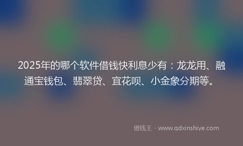 2025年的哪个软件借钱快利息少有：龙龙用、融通宝钱包、翡翠贷、宜花呗、小金象分期等。