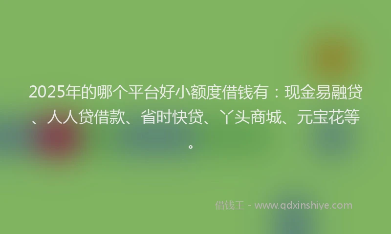 2025年的哪个平台好小额度借钱有：现金易融贷、人人贷借款、省时快贷、丫头商城、元宝花等。