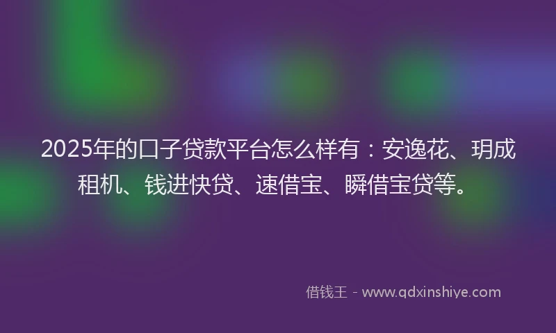 2025年的口子贷款平台怎么样有：安逸花、玥成租机、钱进快贷、速借宝、瞬借宝贷等。