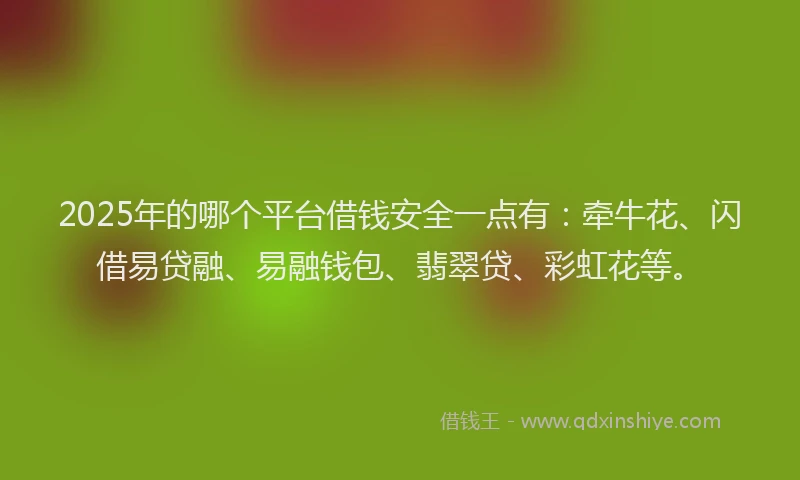 2025年的哪个平台借钱安全一点有：牵牛花、闪借易贷融、易融钱包、翡翠贷、彩虹花等。