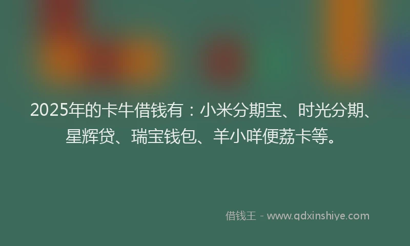 2025年的卡牛借钱有：小米分期宝、时光分期、星辉贷、瑞宝钱包、羊小咩便荔卡等。