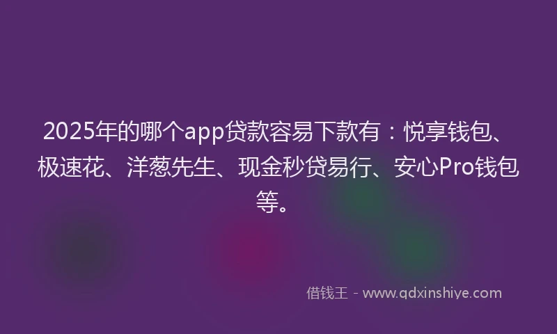2025年的哪个app贷款容易下款有：悦享钱包、极速花、洋葱先生、现金秒贷易行、安心Pro钱包等。
