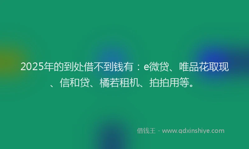 2025年的到处借不到钱有：e微贷、唯品花取现、信和贷、橘若租机、拍拍用等。