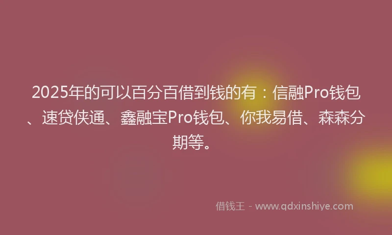 2025年的可以百分百借到钱的有：信融Pro钱包、速贷侠通、鑫融宝Pro钱包、你我易借、森森分期等。
