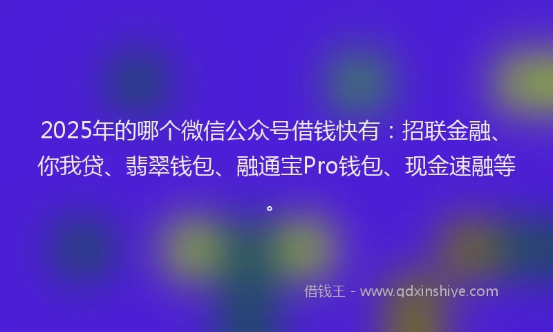 2025年的哪个微信公众号借钱快有：招联金融、你我贷、翡翠钱包、融通宝Pro钱包、现金速融等。