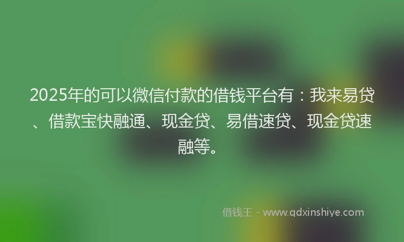 2025年的可以微信付款的借钱平台有：我来易贷、借款宝快融通、现金贷、易借速贷、现金贷速融等。