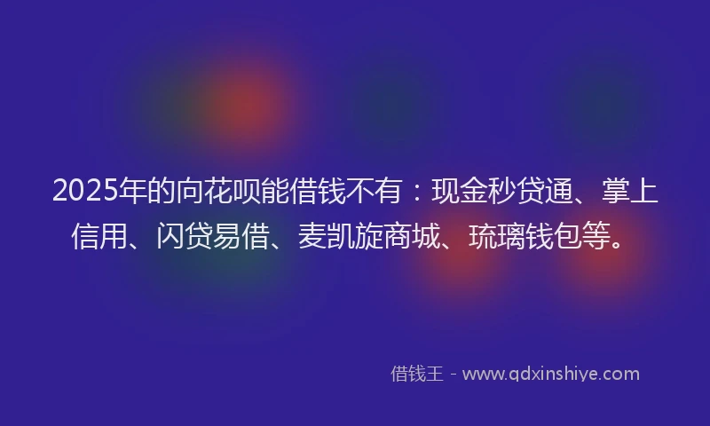 2025年的向花呗能借钱不有：现金秒贷通、掌上信用、闪贷易借、麦凯旋商城、琉璃钱包等。