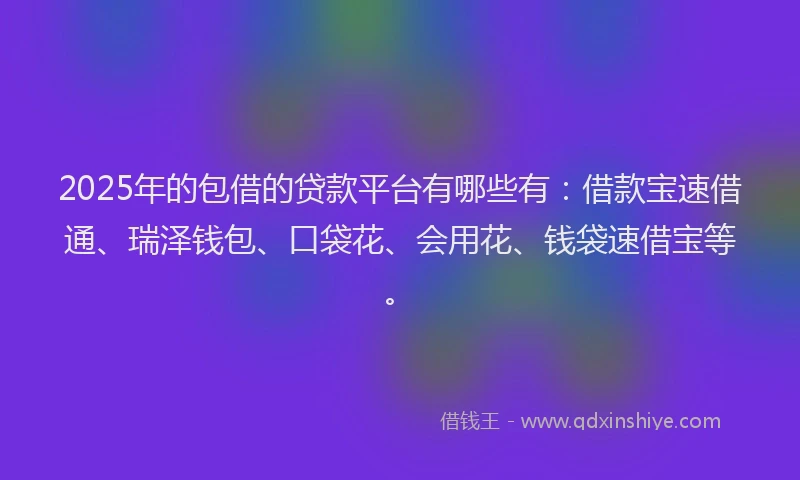 2025年的包借的贷款平台有哪些有：借款宝速借通、瑞泽钱包、口袋花、会用花、钱袋速借宝等。