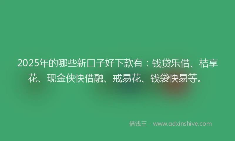 2025年的哪些新口子好下款有：钱贷乐借、桔享花、现金侠快借融、戒易花、钱袋快易等。