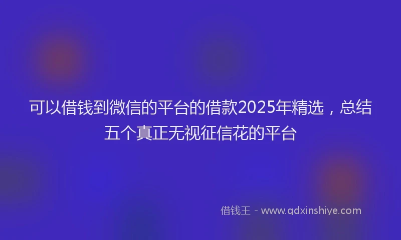 可以借钱到微信的平台的借款2025年精选，总结五个真正无视征信花的平台