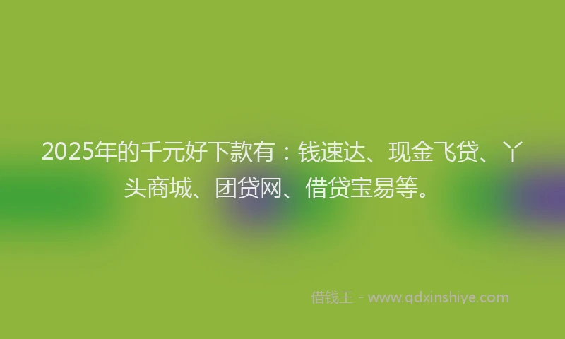 2025年的千元好下款有：钱速达、现金飞贷、丫头商城、团贷网、借贷宝易等。