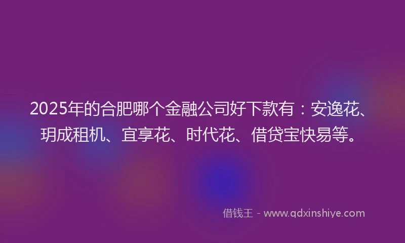 2025年的合肥哪个金融公司好下款有：安逸花、玥成租机、宜享花、时代花、借贷宝快易等。