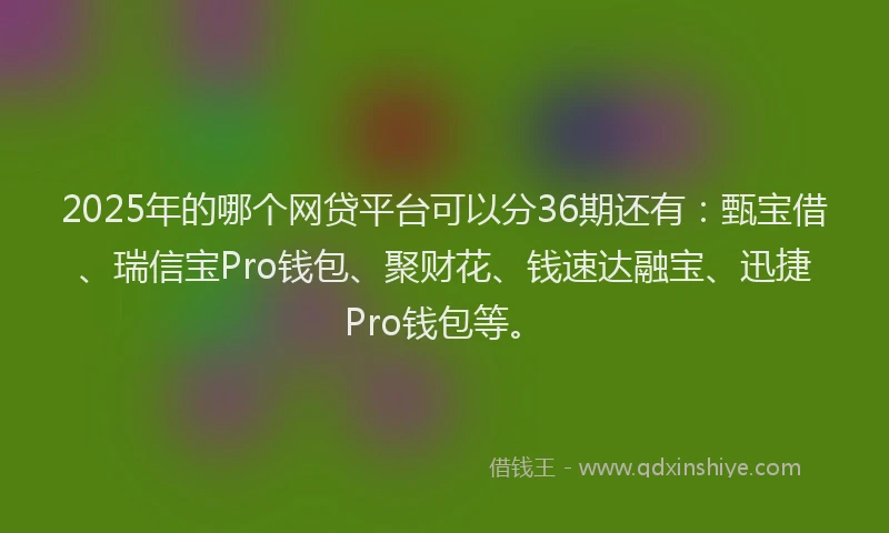 2025年的哪个网贷平台可以分36期还有：甄宝借、瑞信宝Pro钱包、聚财花、钱速达融宝、迅捷Pro钱包等。