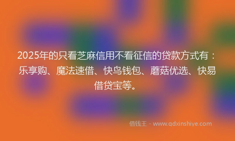 2025年的只看芝麻信用不看征信的贷款方式有：乐享购、魔法速借、快鸟钱包、蘑菇优选、快易借贷宝等。