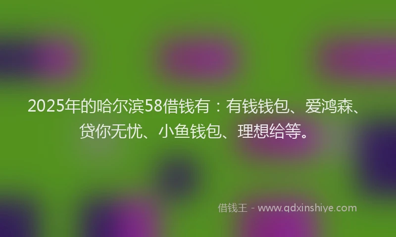 2025年的哈尔滨58借钱有：有钱钱包、爱鸿森、贷你无忧、小鱼钱包、理想给等。