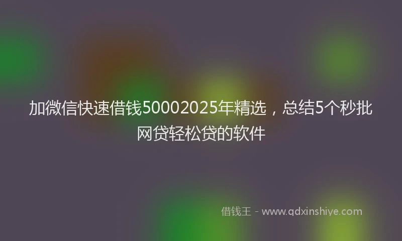 加微信快速借钱50002025年精选，总结5个秒批网贷轻松贷的软件