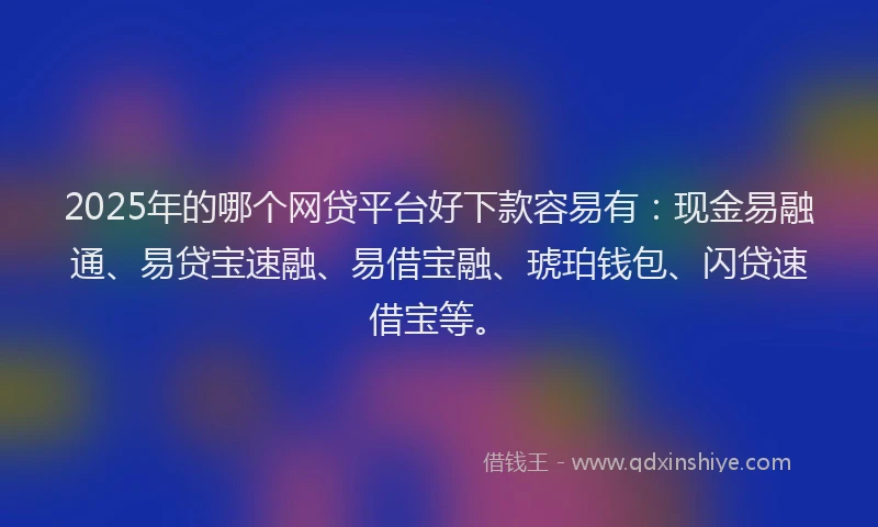 2025年的哪个网贷平台好下款容易有：现金易融通、易贷宝速融、易借宝融、琥珀钱包、闪贷速借宝等。