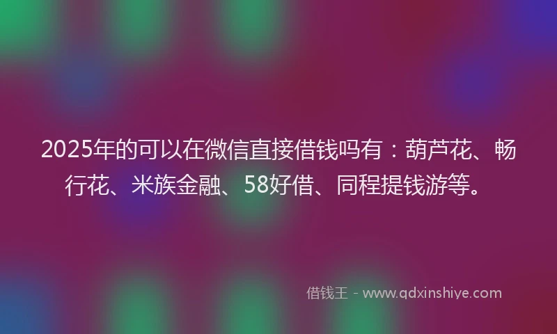 2025年的可以在微信直接借钱吗有：葫芦花、畅行花、米族金融、58好借、同程提钱游等。