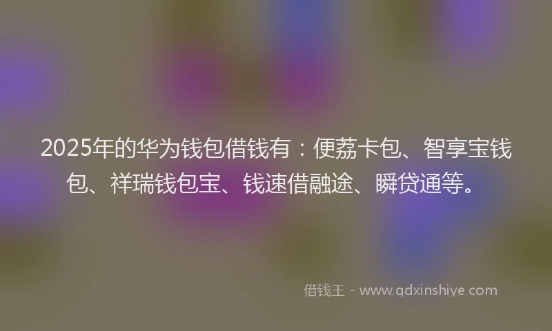 2025年的华为钱包借钱有：便荔卡包、智享宝钱包、祥瑞钱包宝、钱速借融途、瞬贷通等。