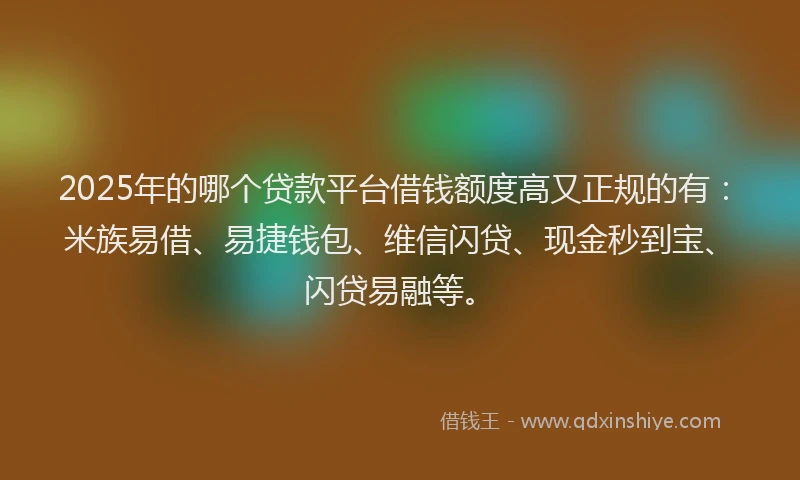 2025年的哪个贷款平台借钱额度高又正规的有：米族易借、易捷钱包、维信闪贷、现金秒到宝、闪贷易融等。