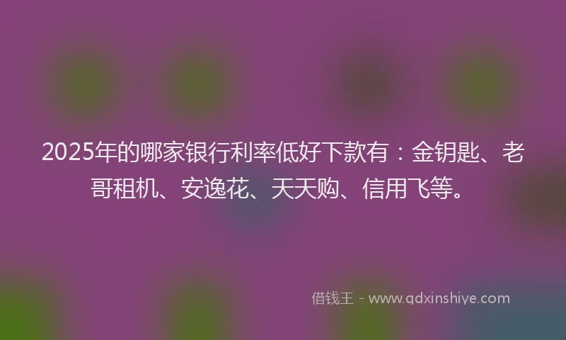 2025年的哪家银行利率低好下款有：金钥匙、老哥租机、安逸花、天天购、信用飞等。
