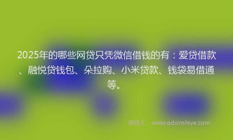 2025年的哪些网贷只凭微信借钱的有：爱贷借款、融悦贷钱包、朵拉购、小米贷款、钱袋易借通等。