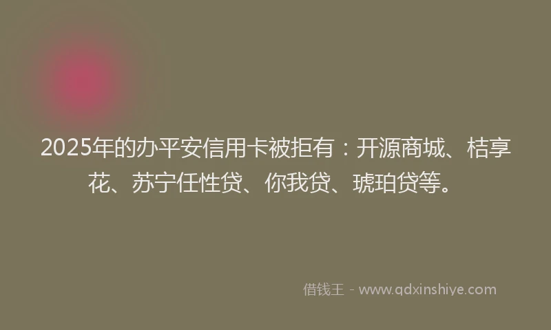 2025年的办平安信用卡被拒有：开源商城、桔享花、苏宁任性贷、你我贷、琥珀贷等。