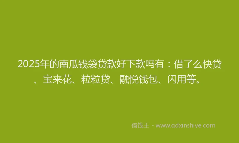 2025年的南瓜钱袋贷款好下款吗有：借了么快贷、宝来花、粒粒贷、融悦钱包、闪用等。