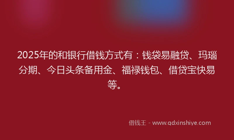 2025年的和银行借钱方式有：钱袋易融贷、玛瑙分期、今日头条备用金、福禄钱包、借贷宝快易等。