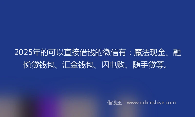 2025年的可以直接借钱的微信有：魔法现金、融悦贷钱包、汇金钱包、闪电购、随手贷等。