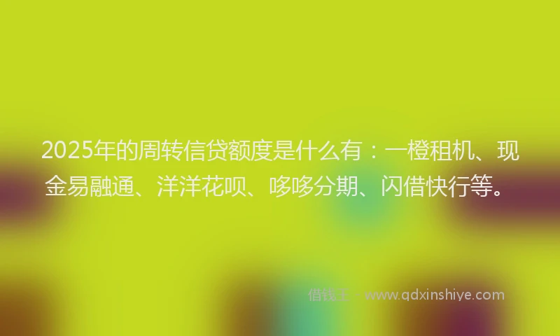 2025年的周转信贷额度是什么有：一橙租机、现金易融通、洋洋花呗、哆哆分期、闪借快行等。