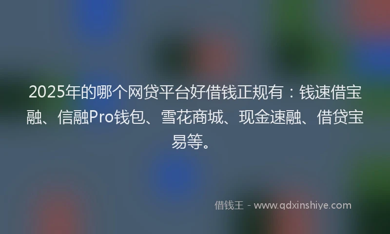 2025年的哪个网贷平台好借钱正规有：钱速借宝融、信融Pro钱包、雪花商城、现金速融、借贷宝易等。